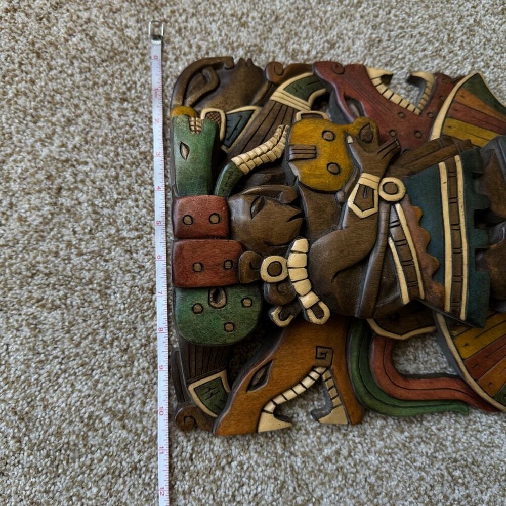 Handcrafted Wooden Mask Wall Hanging Art Ixchel Mayan Mexican Aztec Sculpture - Picture 10 of 12